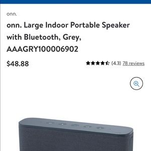 onn. Large Indoor Portable Speaker with Bluetooth, Grey IPX7*